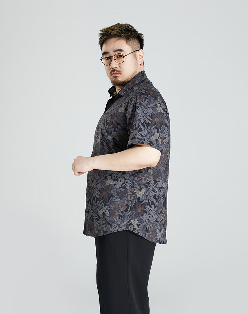 Ayoupang Large Size Summer Elastic Seamless Floral Shirt, Loose Fit, Plus Size Short Sleeve Shirt for Me 11