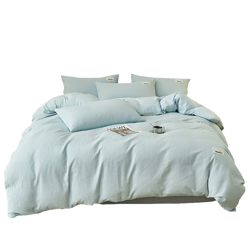 SOMERELLE A-Class 100% Pure Cotton Bedding Set 4-Piece Waffle Weave Cotton Sheet Set Duvet Cover 200x230cm for 1.5/1.8m Bed