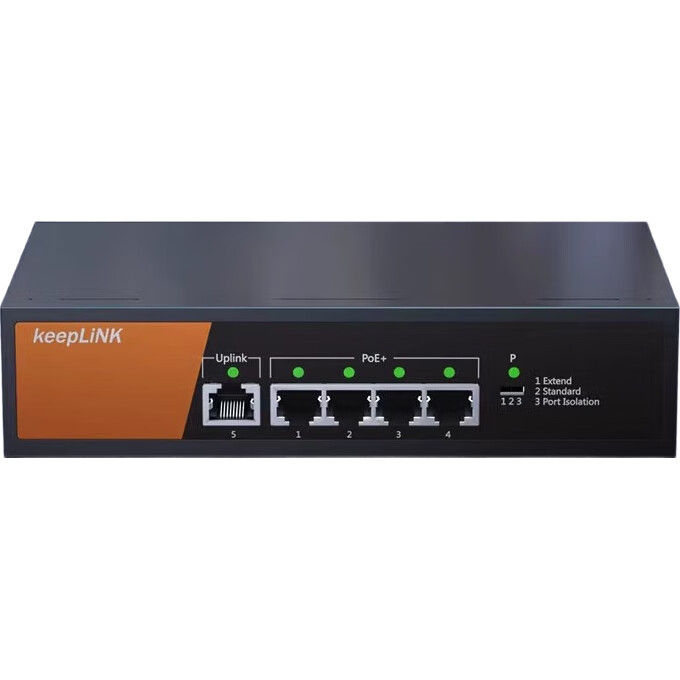 Коммутатор KeepLINK KP-9000 5-портовый 100 Мбит/с с 4 PoE портами, двойным аплинком, интеллектуальным сплиттером мониторинга, разделителем корпоративного класса