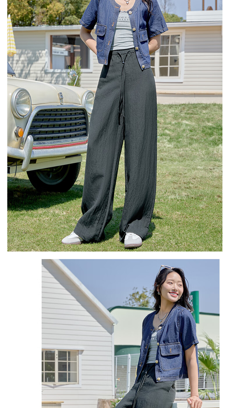 BOPRUIEY Linen Tencel Wide-Leg Pants for Women, Summer Lightweight Breathable High-Waist Draping Loose Casual Slim Straight-Leg Trousers 4