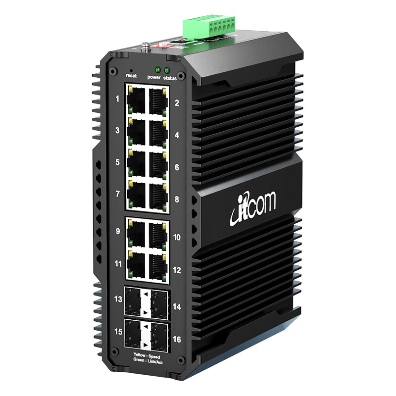 Промышленный управляемый коммутатор Itcom IT168-3800, Gigabit Ethernet, 4 оптических порта SFP, 12 электрических портов, кольцевая сеть, VLAN, монтаж на DIN-рейку
