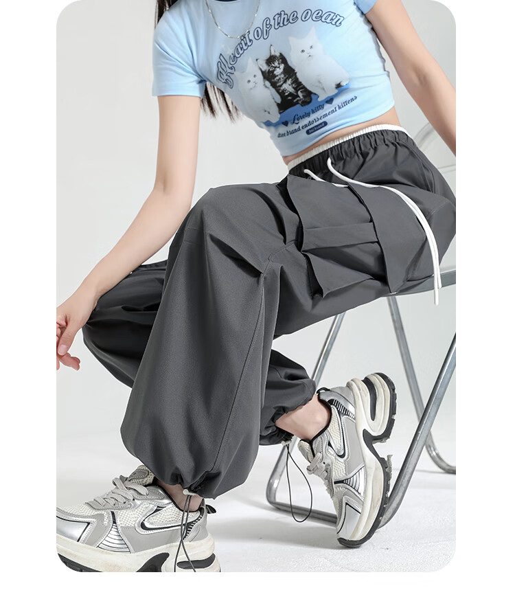 Free Style Women's Cargo Pants Summer Thin 2026 New High Waist Slim Drawstring Jogger Paratrooper Wide Leg Hiking Casual Pants 37