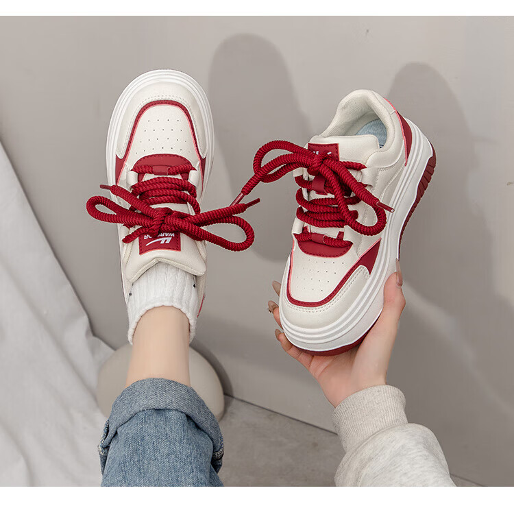 Huili Women's New Platform Sneakers, Thick-Soled Heightening Versatile Classic White Shoes for Women, J573Z, White, Size 39 12