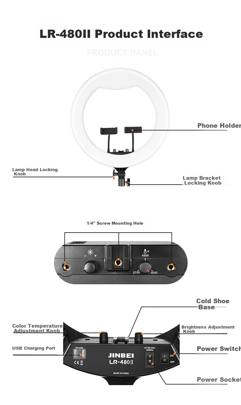 JINBEI EFR-48 Circular Fill Light, LED Mobile Phone Live Streaming Stand, Surface Light for Streamers, Selfie Photography Beauty Light, Desktop Makeup Embroidery Photography Lighting 7