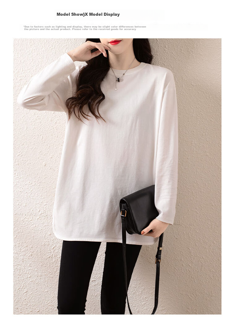DME Fashion Split Camisole for Women, Inner Layer for Spring And Autumn, Loose-Fitting Lazy Style Women's T-Shirt, Hip-Covering Long-Sleeve Tee for Wome 1