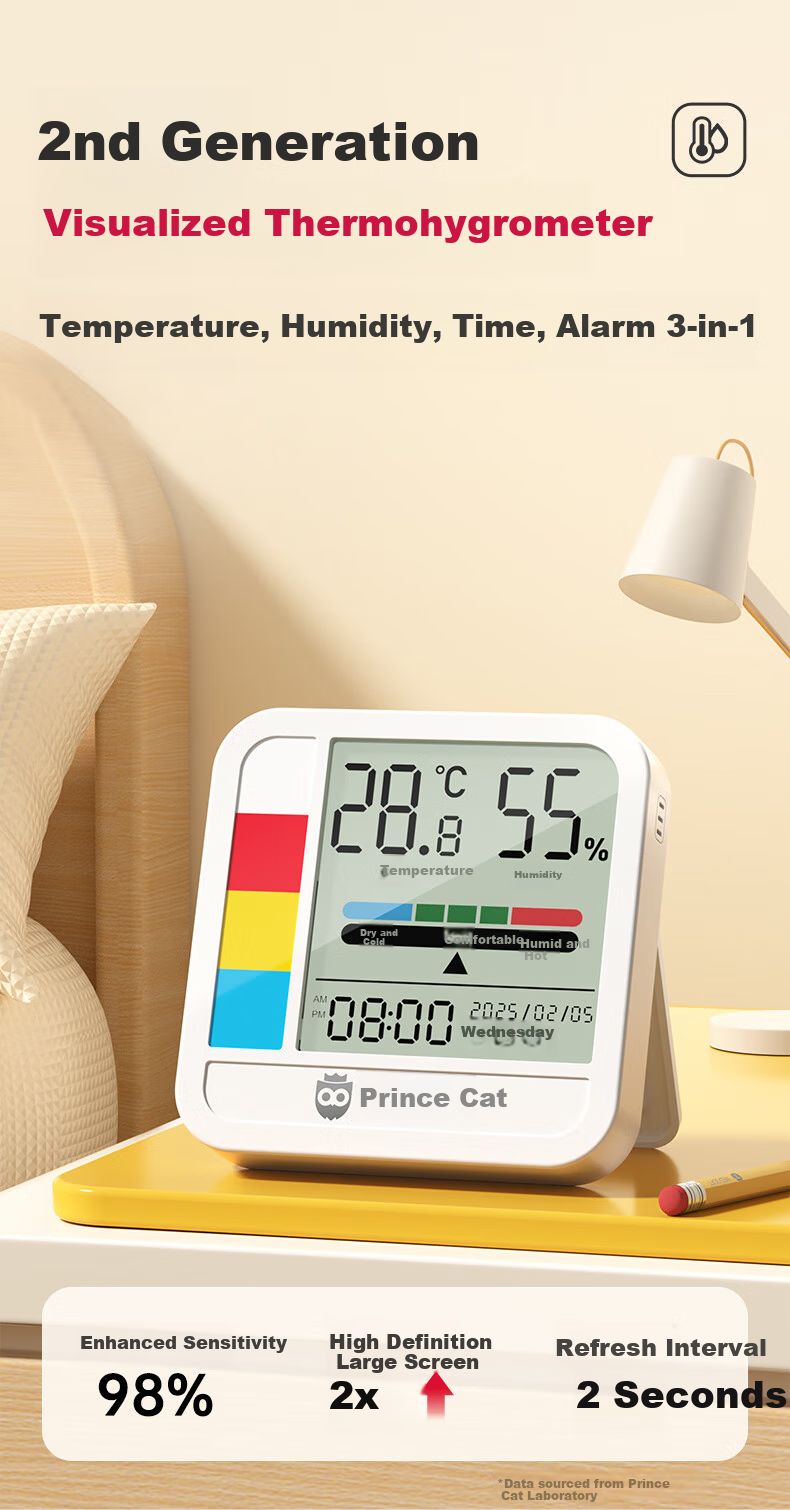 Maotaizi Thermometer And Hygrometer, High-Precision Intelligent Measurement, Baby Room Home Use, Extra-Large Screen Alarm Clock, Imported Movement, Indoor Wall-Mounted Or Desktop Office Supplies, White 1