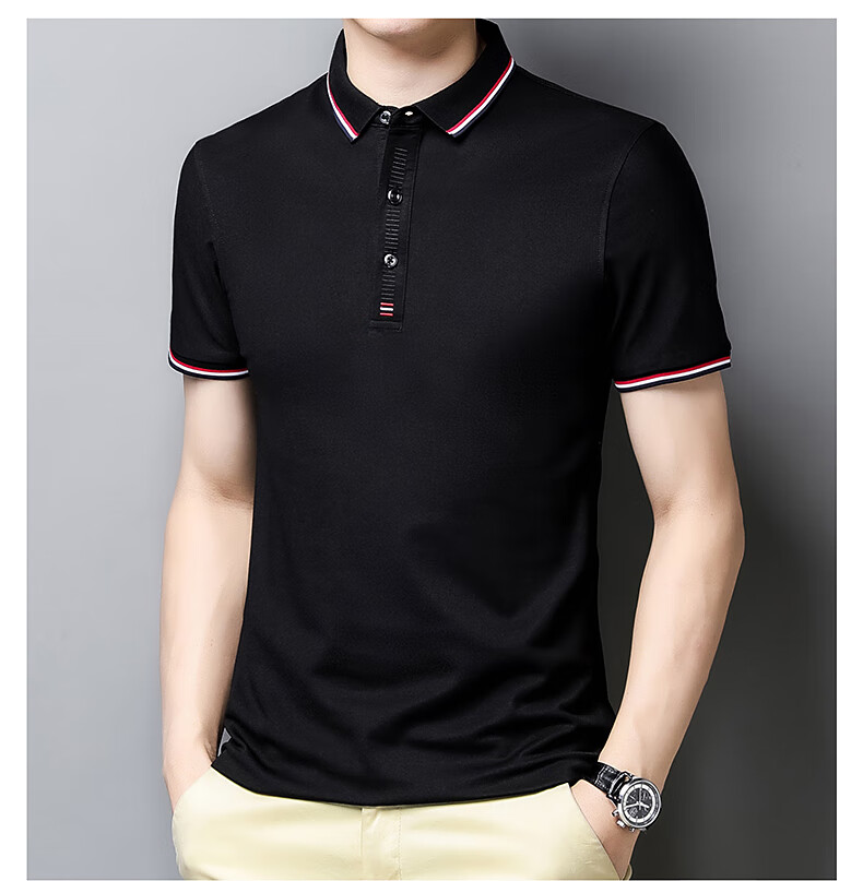 ROMON Men's Heavyweight Double Pique Cotton Soft Ice-Feel Smooth Stretch Seamless Business Short Sleeve Polo Shirt White XL 8