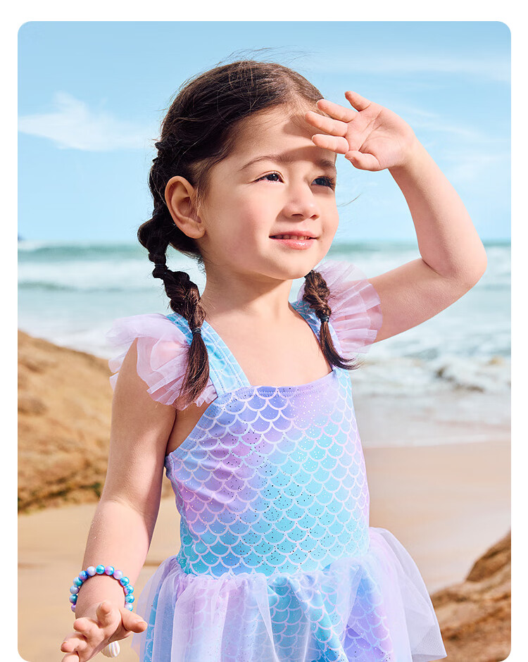 Balabala Girls' One-Piece Swimsuit with Mesh Skirt Toddler Swimwear Sweet Mermaid Swim Dress 18