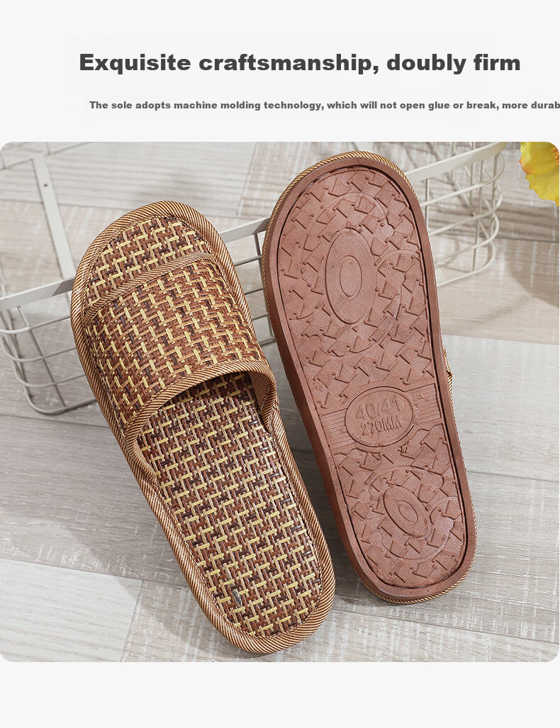 GUOLUOFEI Rattan Woven Sandals for Men And Women, Summer Grass Woven Bamboo Floor Soft Sole Non-Slip Men's Diamond Pattern Thick Sole 42/43 5