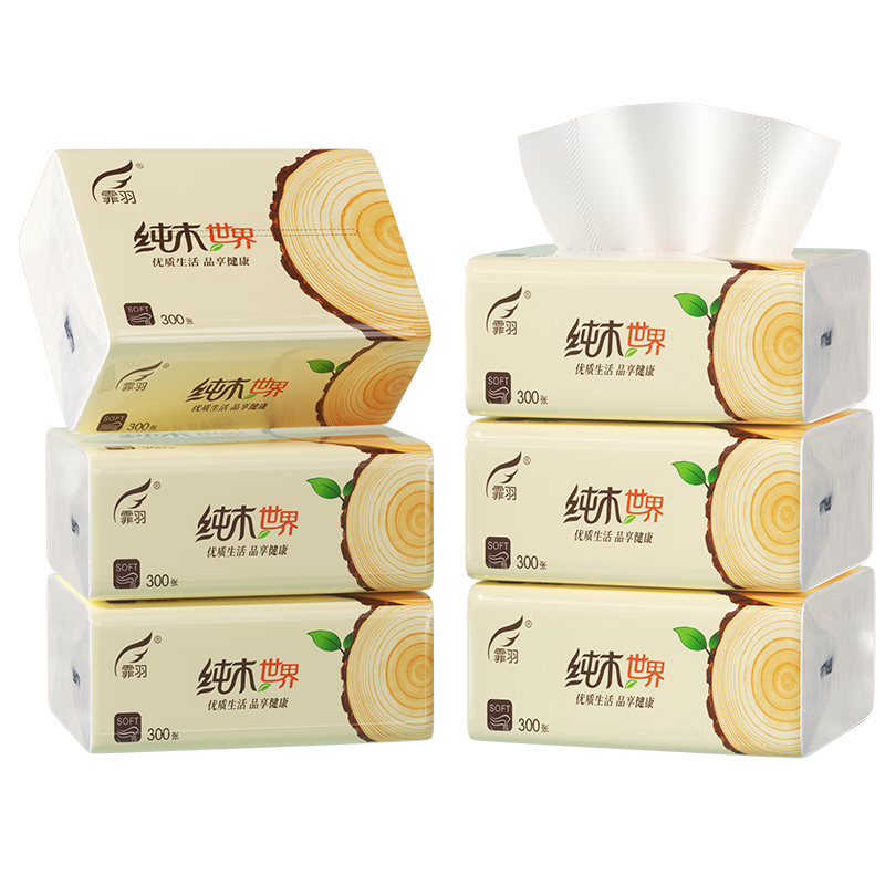 Feiyu Facial Tissues, 3-Ply, 100 Sheets * 6 Packs, Packaged Tissue Paper, Household Tissues, Face Towels, Napkins