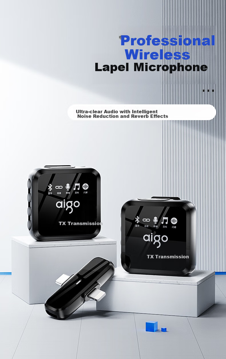 Aigo S22 Wireless Lavalier Microphone, Mobile Phone Live Streaming Professional Recording Outdoor Short Video Karaoke Sound Pickup Device, Noise Reduction Recording Singing Portable Wireless Microphone Speaker T2 without Case 1