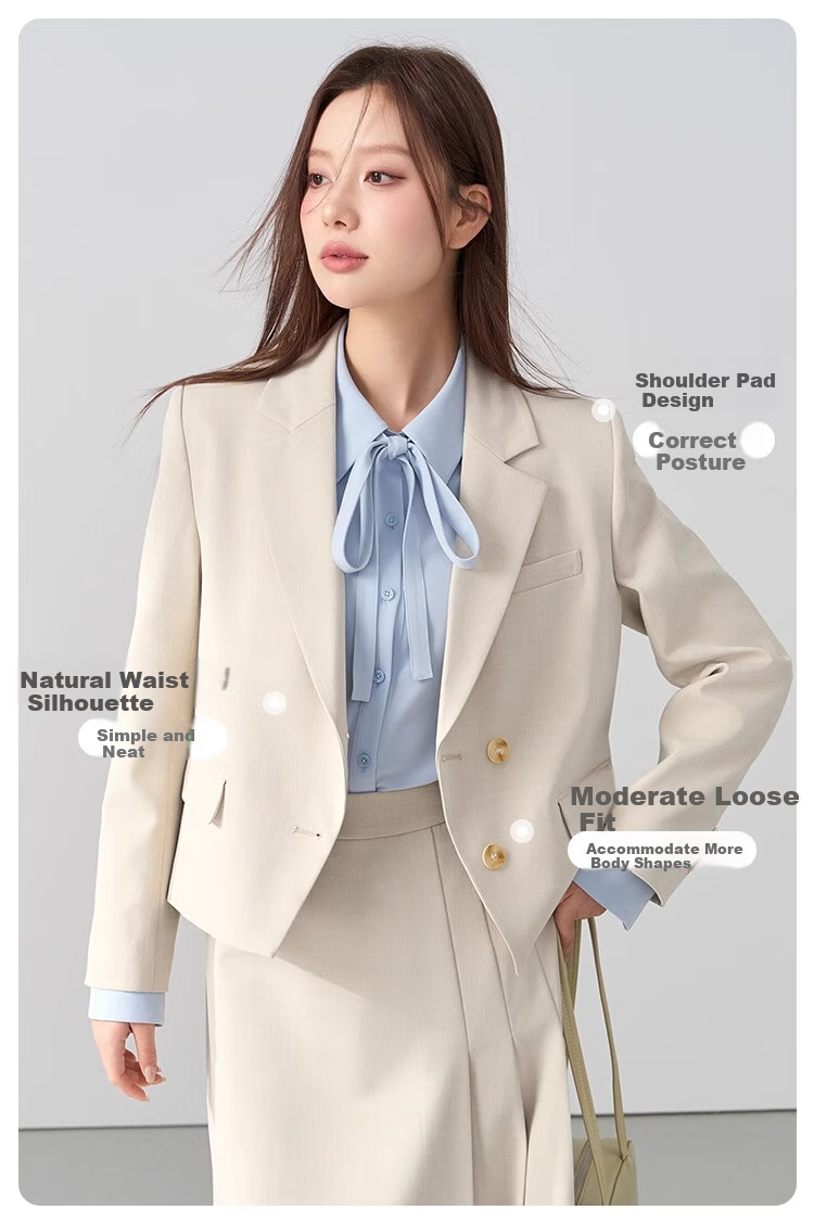 Bodexiaojie Beige Interview Suit Jacket for Women, Professional Commute Formal Wear, Lightweight Office Suit for Petite Figures 3