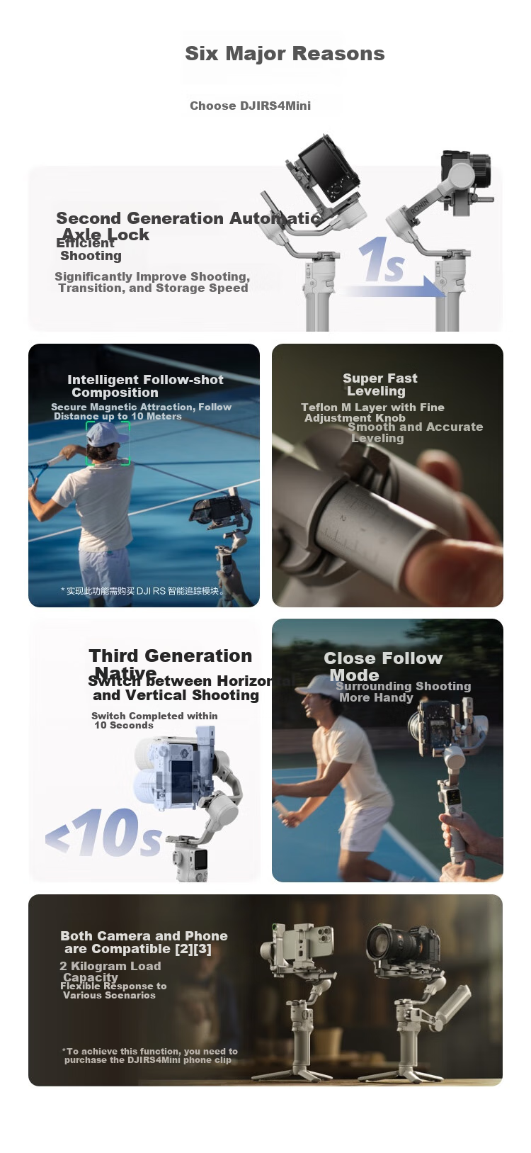DJI RS 4 Mini Lightweight Self-Stabilizing Gimbal, Intelligent Follow Shooting Three-Axis Anti-Shake Handheld Gimbal for Smartphones, Mirrorless Camera Stabilizer 3