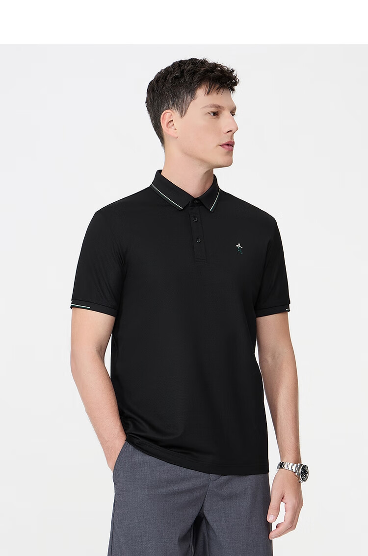 DANCING WOLVES [Mulberry Silk & Instant Cooling] Exquisite Embroidered Men's Short-Sleeve POLO Shirt 504 Light Purple M(170) 8