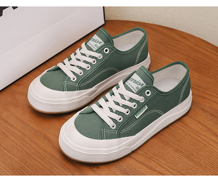 Warrior Official Women's Shoes, 2025 Summer Simple Canvas Shoes, Versatile Sneakers for Female Students, Sports Casual Shoes, Olive Green, Size 40 24