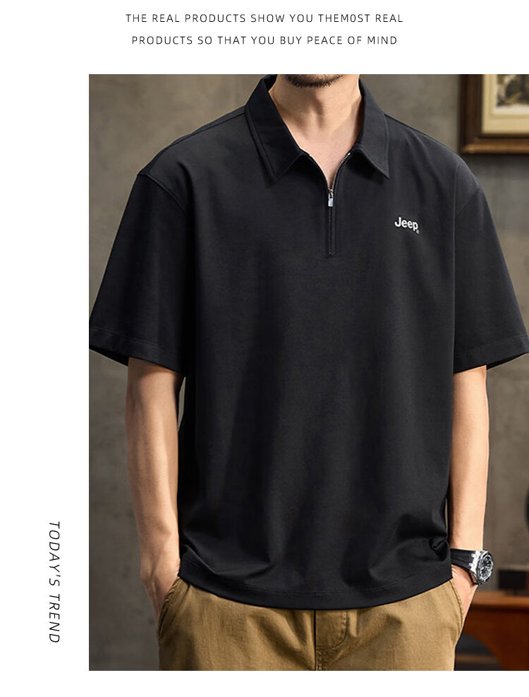 JEEP Polo Shirt for Men, Summer Short-Sleeve T-Shirt, Comfortable Breathable Casual Versatile Commuter Loose-Fitting Collared Top for Me 3