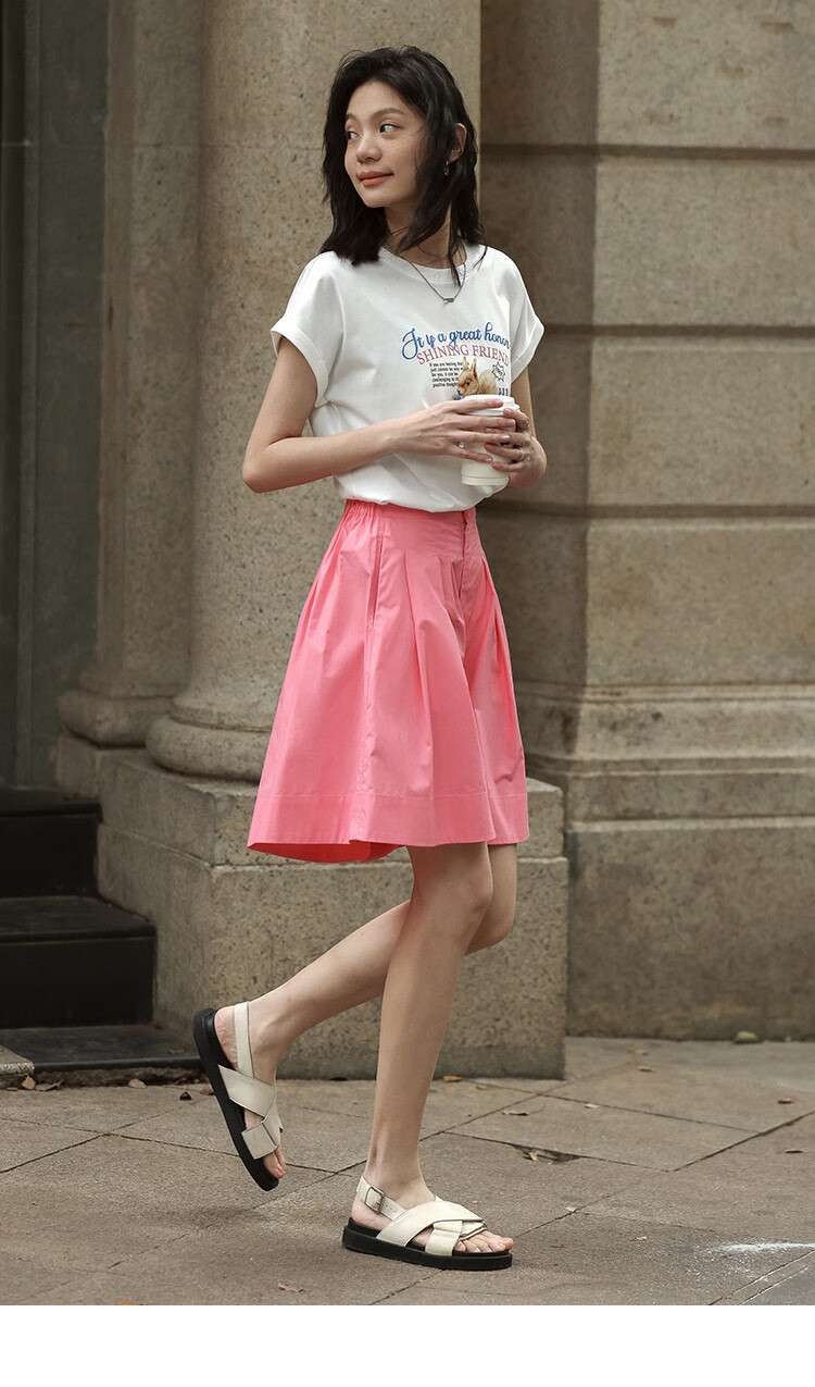 Dme [Comfortable Casual Wide-Leg Shorts] Summer Single-Button Half-Elastic Wide-Leg Pants Knee-Length Shorts for Wome 11