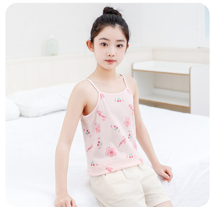Hodo Girls' Summer Thin Cotton Tank Top Children's Sleeveless Undershirt H5B3006 Pink Size 120 3