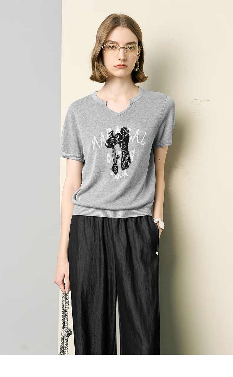 YANYEE Premium Gray Short Sleeve Knit Top for Women 2025 Summer Slim Fit Lightweight Commuter Blouse Gray 2XL 13