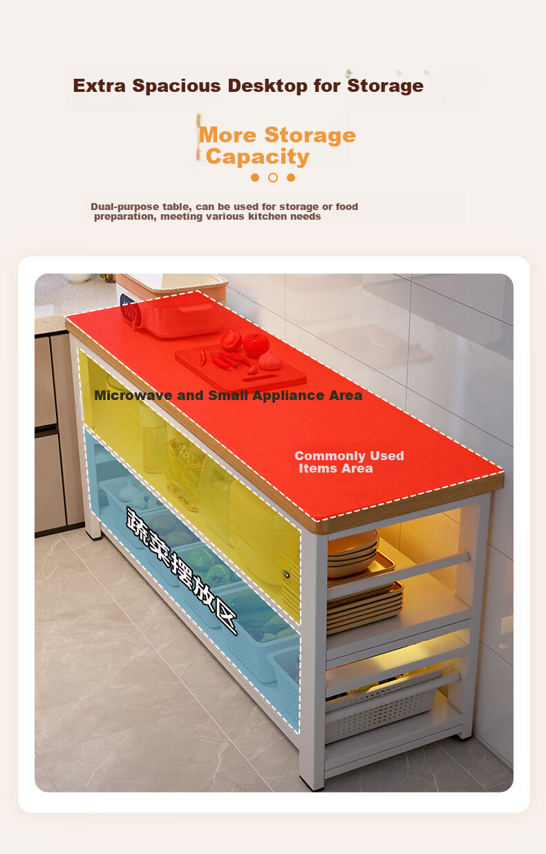 Quanpinwu Kitchen Storage Rack, Floor-Standing Multifunctional Cutting Table, Multi-Layer Sideboard, Cookware Storage Cabinet, Narrow Cupboard, 24 8