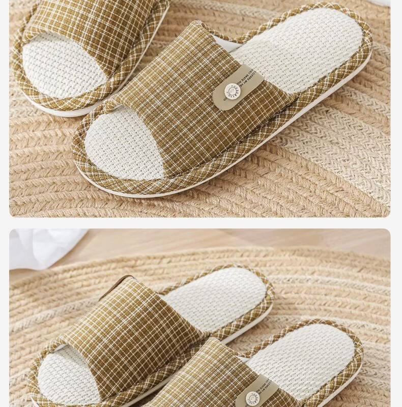 Huameijianbu Linen Slippers, Non-Slip, Couple's Home Indoor Soft-Soled Cotton Linen Floor Slippers, HM6130, Pink, Size 40-41 5