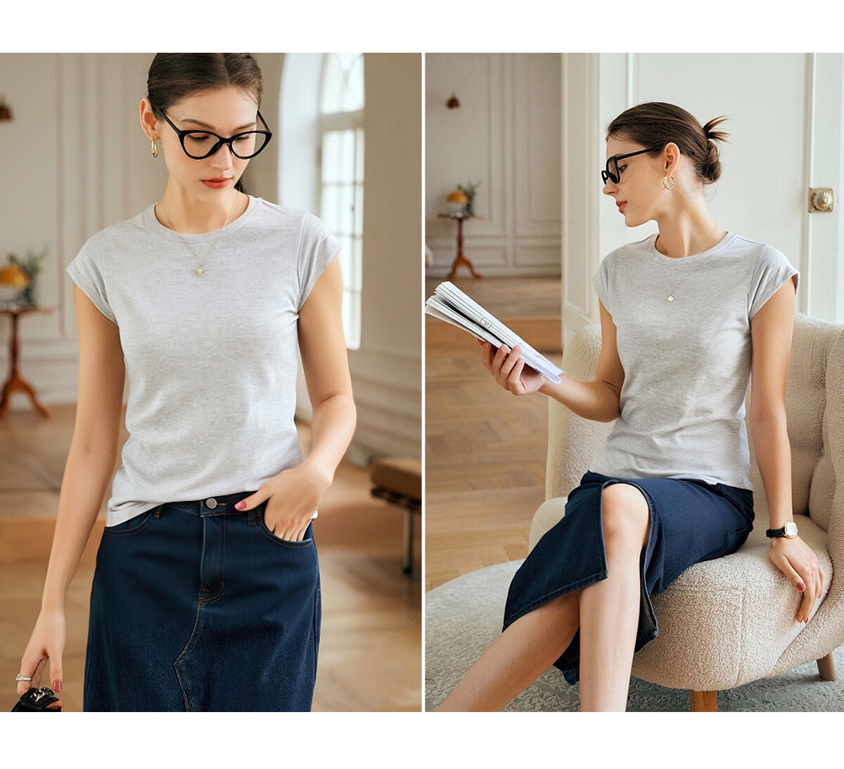Olrain Oureier Round Neck Simple Versatile T-Shirt Women's Summer Short Sleeve Small Size Top Black M 19