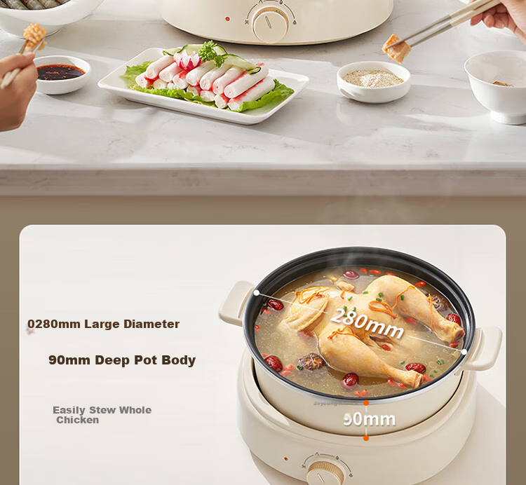 Joyoung Household 5L Large Capacity Electric Hot Pot And Steamer, Upper Steaming Lower Cooking Detachable Design, Specialized Hot Pot, Multifunctional Electric Cooking Pot HG50-G525S with Steamer Basket 22