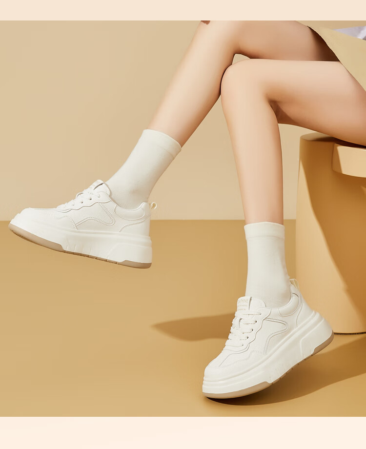 DAPHNE Genuine Leather Thick-Soled White Sneakers for Women, 2025 Spring New Versatile Height-Increasing Casual Sports Shoes, Gray 7