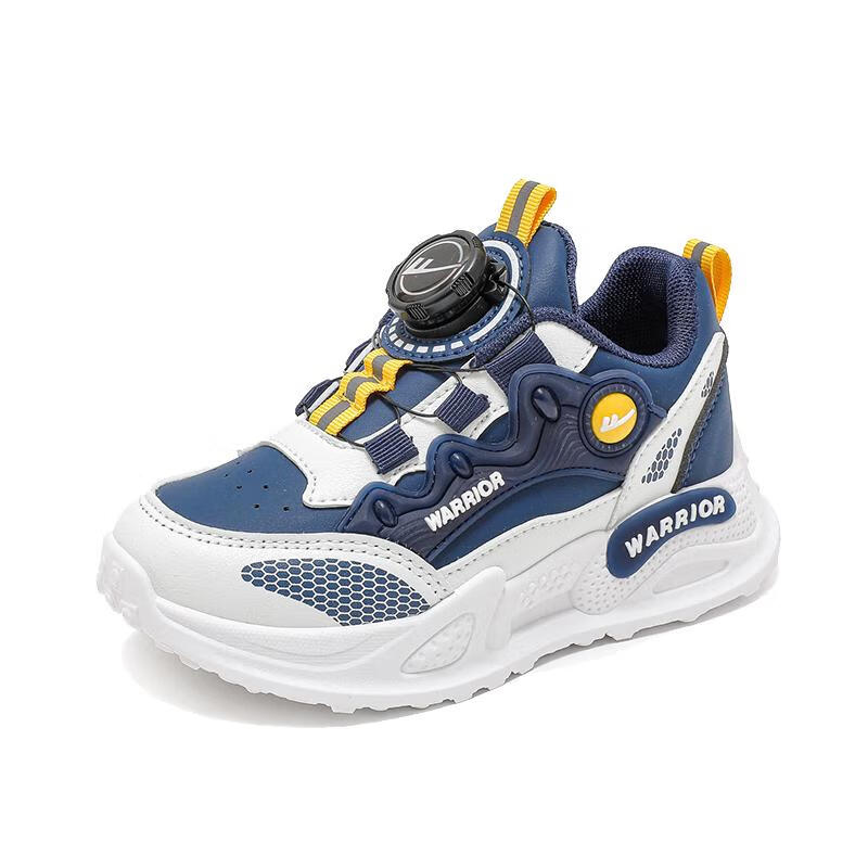 Warrior Children's Shoes, Boys' Spring And Autumn Casual Soft-Soled Sports Shoes, WZ(CL)-0628, Navy Blue/white/yellow, Size 36