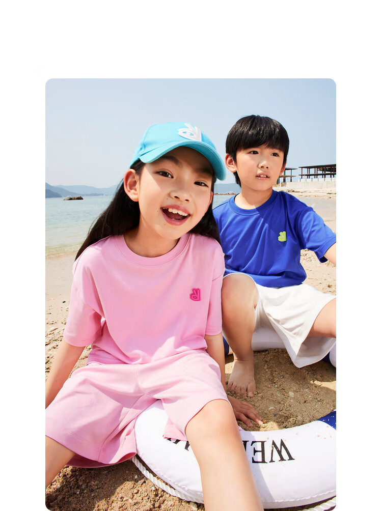 Annil Children's Clothing, Boys And Girls Short-Sleeve T-Shirt, Antibacterial Long-Staple Cotton, Summer Fashion, Pure Cotton, Casual Round Neck, Loose Fit, Nebula Blue 29