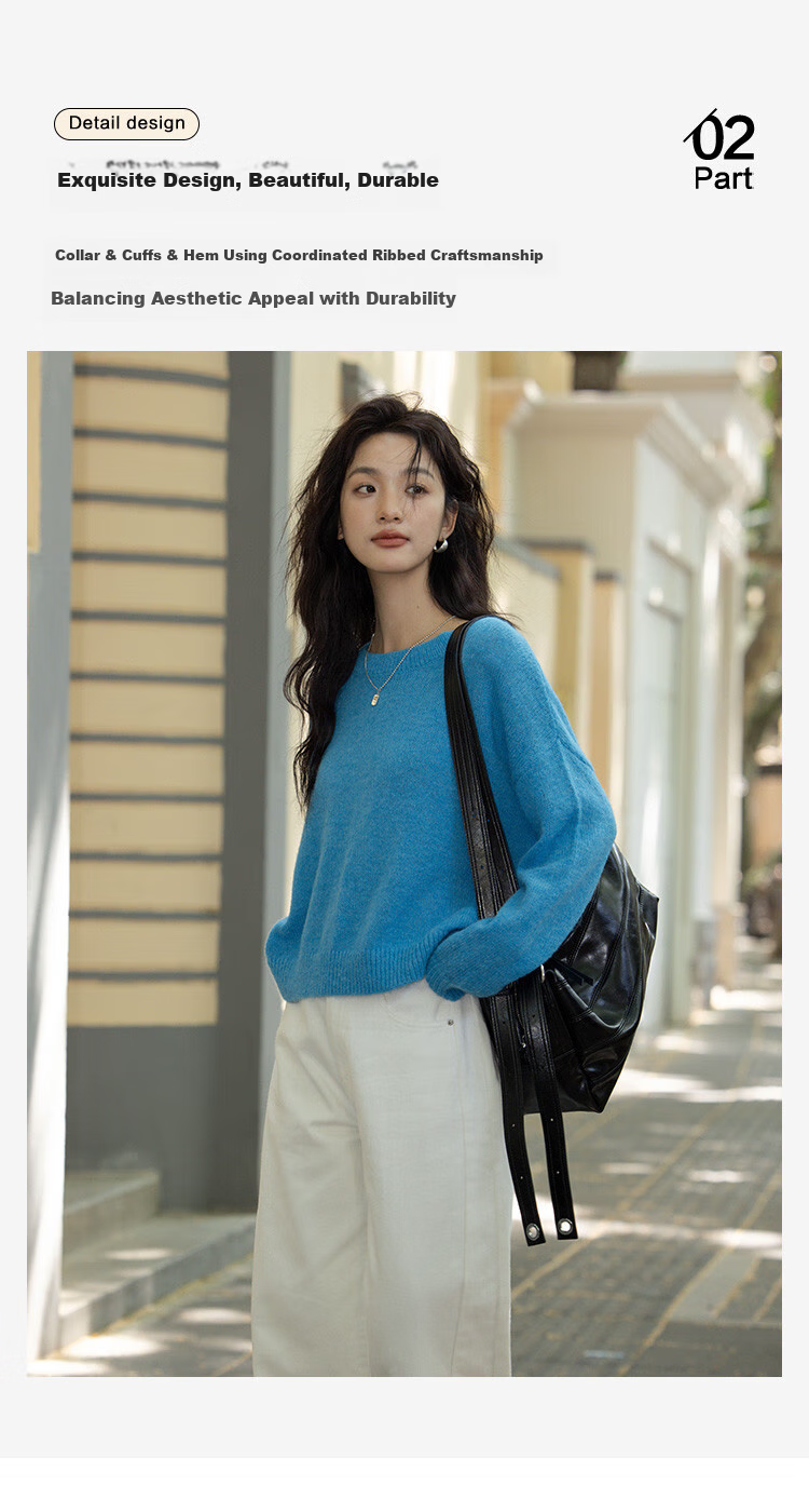 Dme [Blue Coastline] Brightening Basic Loose Pullover, Lazy Lightweight Spring And Autumn Knit Sweater for Wome 7