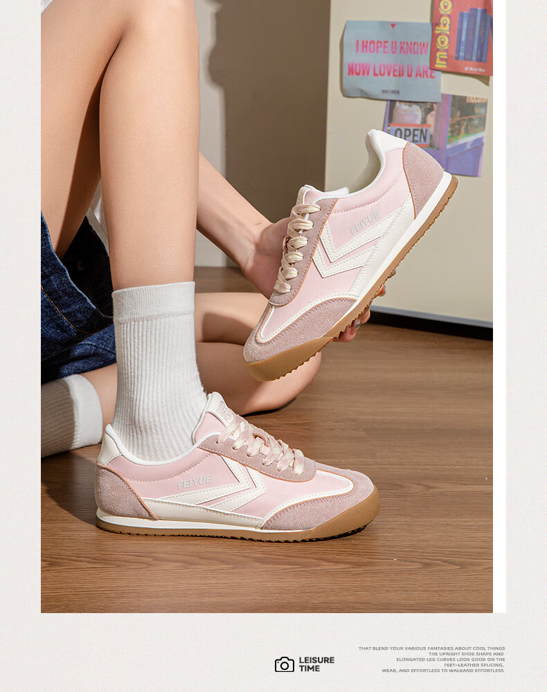 Feiyue Official Women's Sneakers 2026 Spring New Casual Breathable Shoes Pink Beige Size 38 13