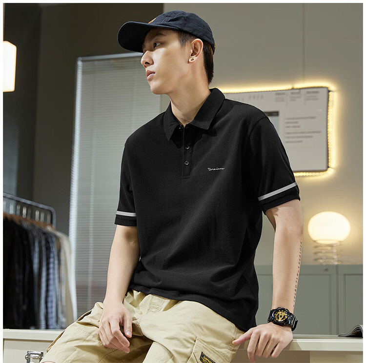 TonLion 2026 Summer New Men's Left Chest Detail Sleeve Panel Short Sleeve Polo Loose Trendy Brand Shirt 13