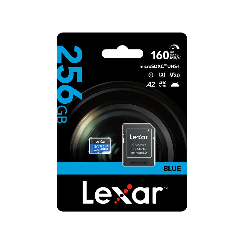 Карта памяти Lexar 256GB TF (MicroSD) V30 A2, скорость чтения 160 МБ/с, для игровой консоли, планшета, видеорегистратора, поддержка 4K Ultra HD (синий)