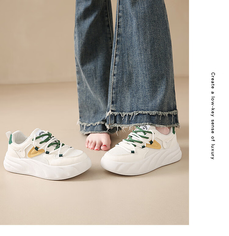 TonLion Women's Spring Summer Student Sneakers Thick Sole Height Increasing Casual White Green Shoes Size 40 14