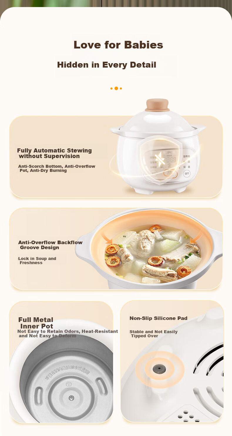 SUPOR Baby Food Cooker, Infant Electric Stew Pot for Different Age Groups, Food Processor, Rice And Oil Cooking Pot BB07 19