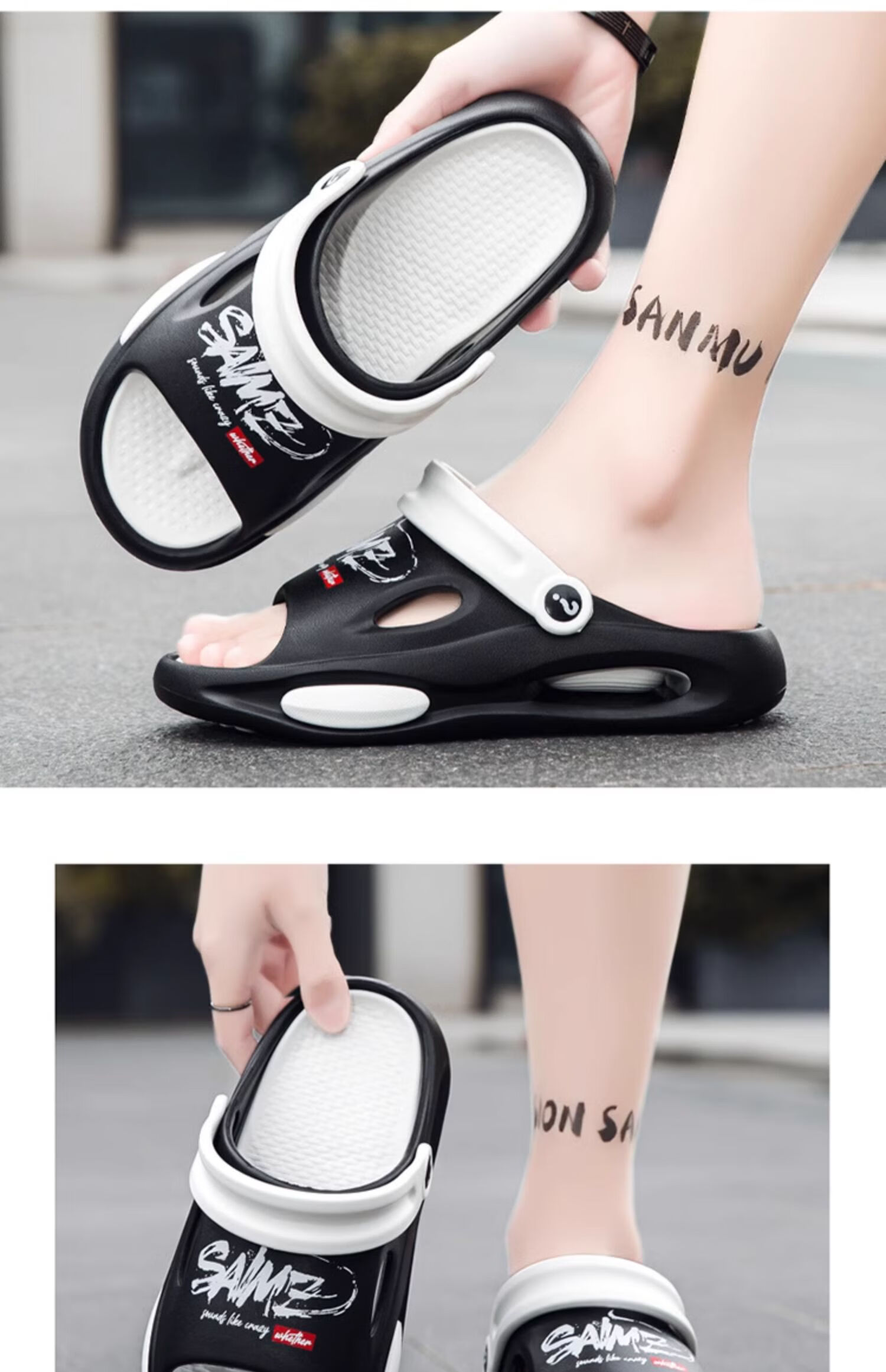 Yuzhaolin Men's Outdoor Sandals Hollow Shoes Trendy Letter Beach Slippers Driving Flip Flops YL515 White 42-43 4
