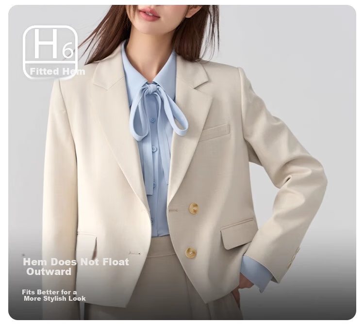 Bodexiaojie Beige Interview Suit Jacket for Women, Professional Commute Formal Wear, Lightweight Office Suit for Petite Figures 9