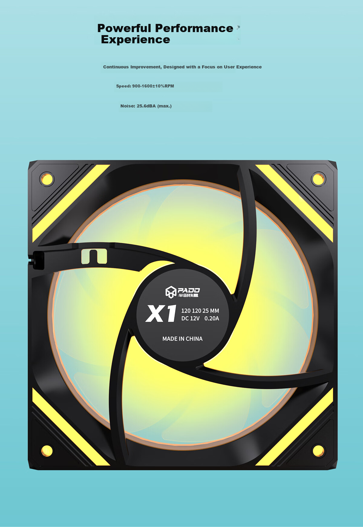 PADO Jidongli X1 High-Performance White Reverse Case Fan Cooler/PWM Intelligent Temperature Control/ARGB Light Synchronization/Low Noise 12cm 6