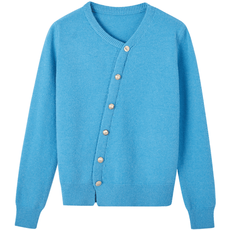Mt Sky Blue Series Spring Fashion Faux Placket Slimming Commuter Knit Sweater Top