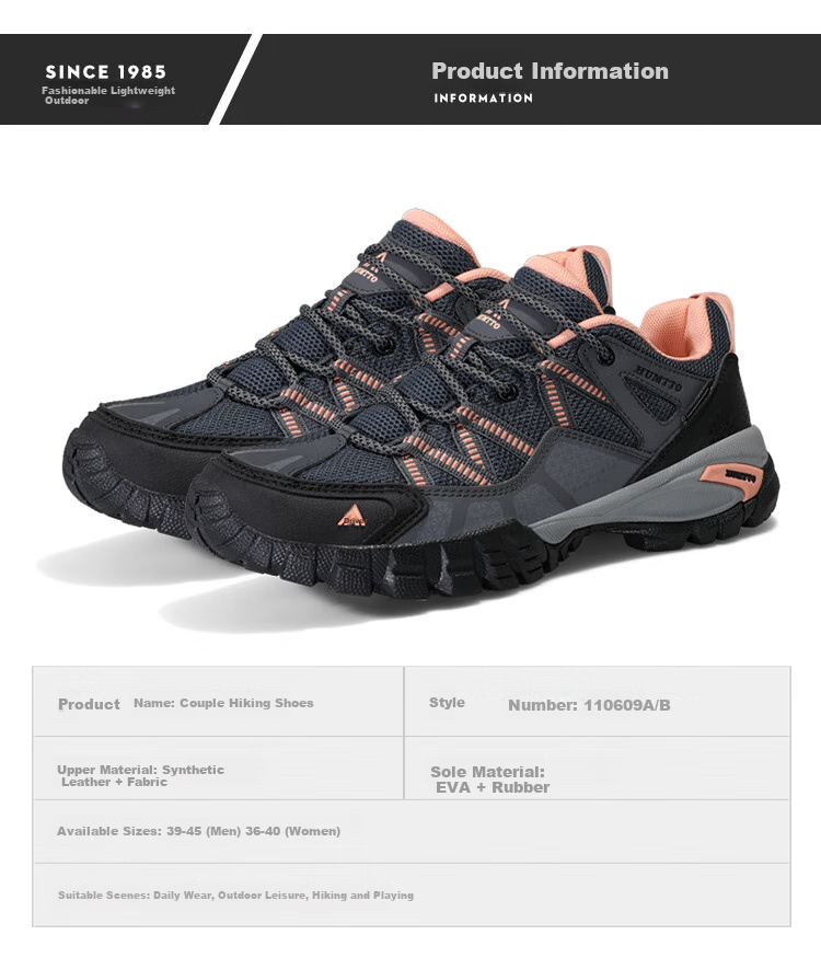 HUMTTO Non-Slip Hiking Shoes, All-Season Mesh Breathable Casual Women's Shoes, Outdoor Mountaineering Shoes, Dark Gray/light Pink, Size 38 7