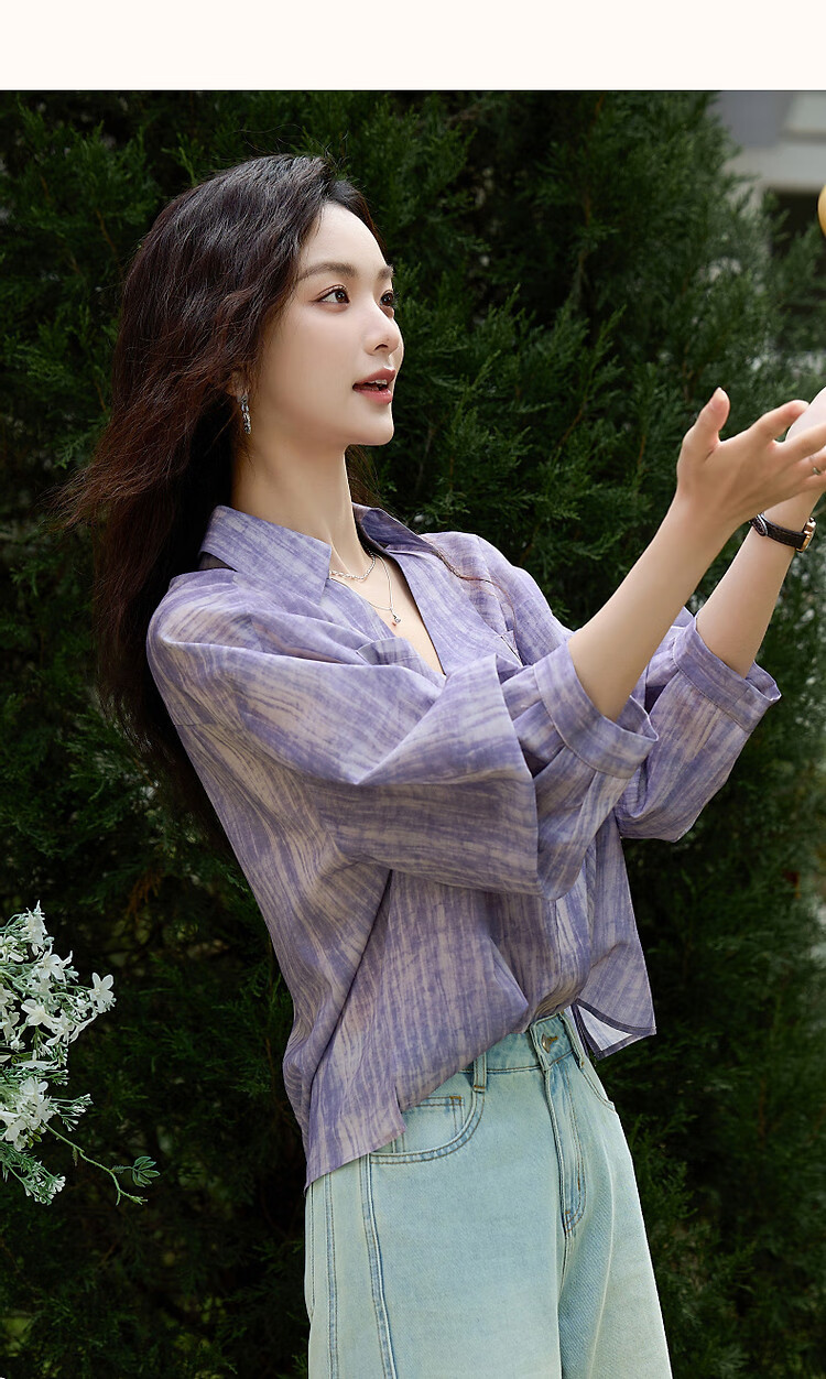 Dme [Art Student Outfit] Summer Artistic Gradient Lapel Shirt, Loose Comfortable Blouse, Women's Top 11