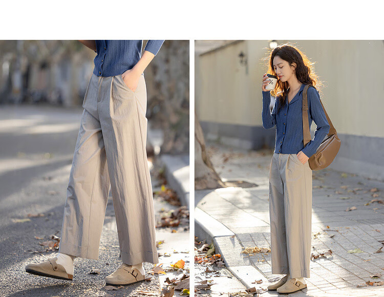 Dme [Commuter Lazy Pants] Spring Simple Style Cloud Cotton Roll-Edge Long Pants Comfortable Straight-Leg Slimming Women's Casual Pants 5