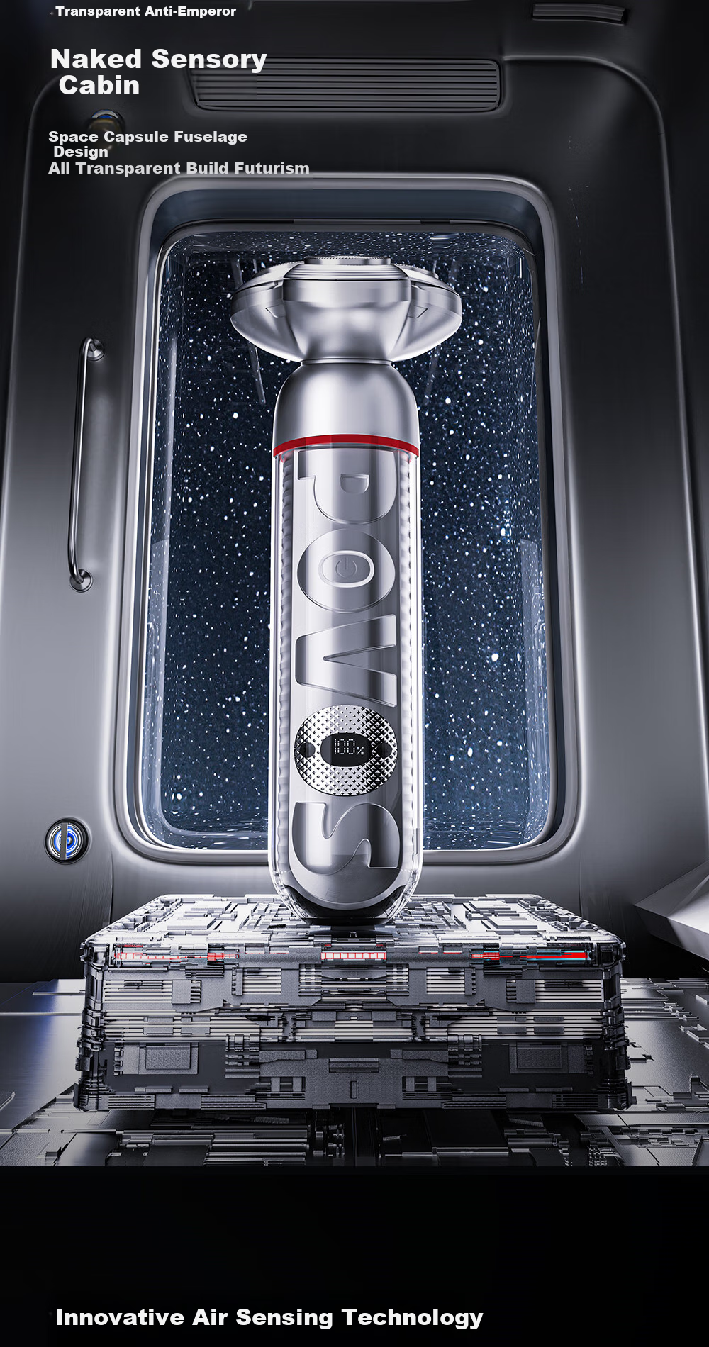 POVOS Electric Shaver for Men with LED Breathing Light, Fully Washable, Fast Charging PQ9909 Starry Silver Trendy Alloy Version Practical Gift Box for Boyfriend, Husband, Father 3