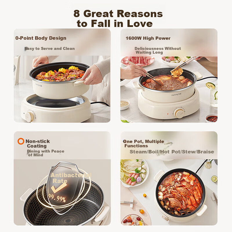 Joyoung Household 5L Large Capacity Electric Hot Pot And Steamer, Upper Steaming Lower Cooking Detachable Design, Specialized Hot Pot, Multifunctional Electric Cooking Pot HG50-G525S with Steamer Basket