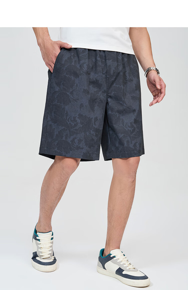 DANCING WOLVES [National Trend All Over] Summer Lightweight Elastic Waist Loose Breathable Men's Casual Shorts, 102 Dark Blue, Size L 4
