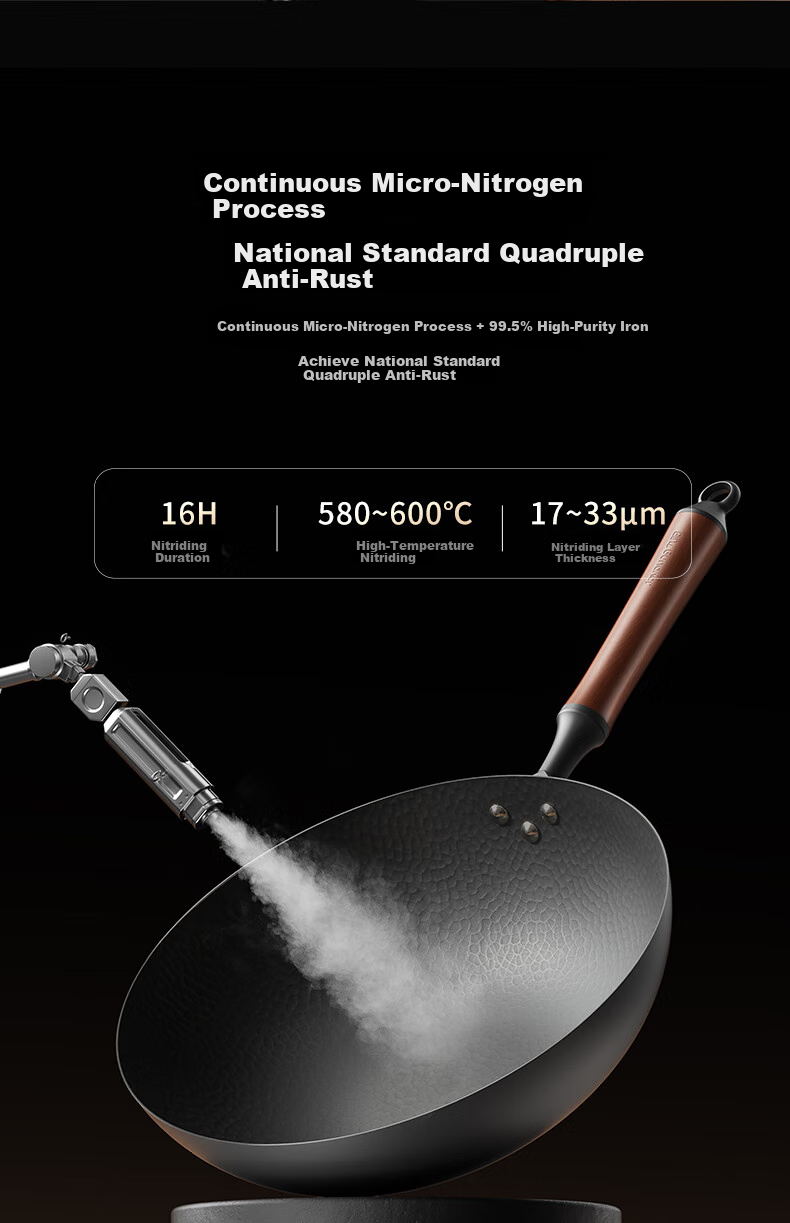 Joyoung Wok with Titanium Non-Stick Iron Pan, Lightweight Stir-Fry Healthy Non-Coated Household Cooking Pan Compatible with Stove 32cm 9