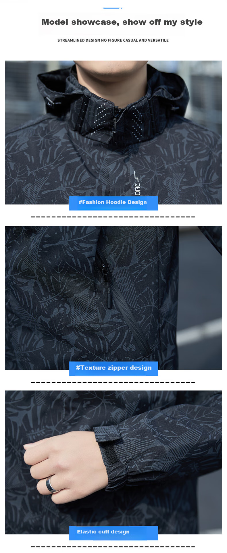 JEEP SPIRIT Men's Windbreaker Jacket for Spring And Autumn, Hooded Windproof Casual Versatile Outerwear, Black, 5XL 15