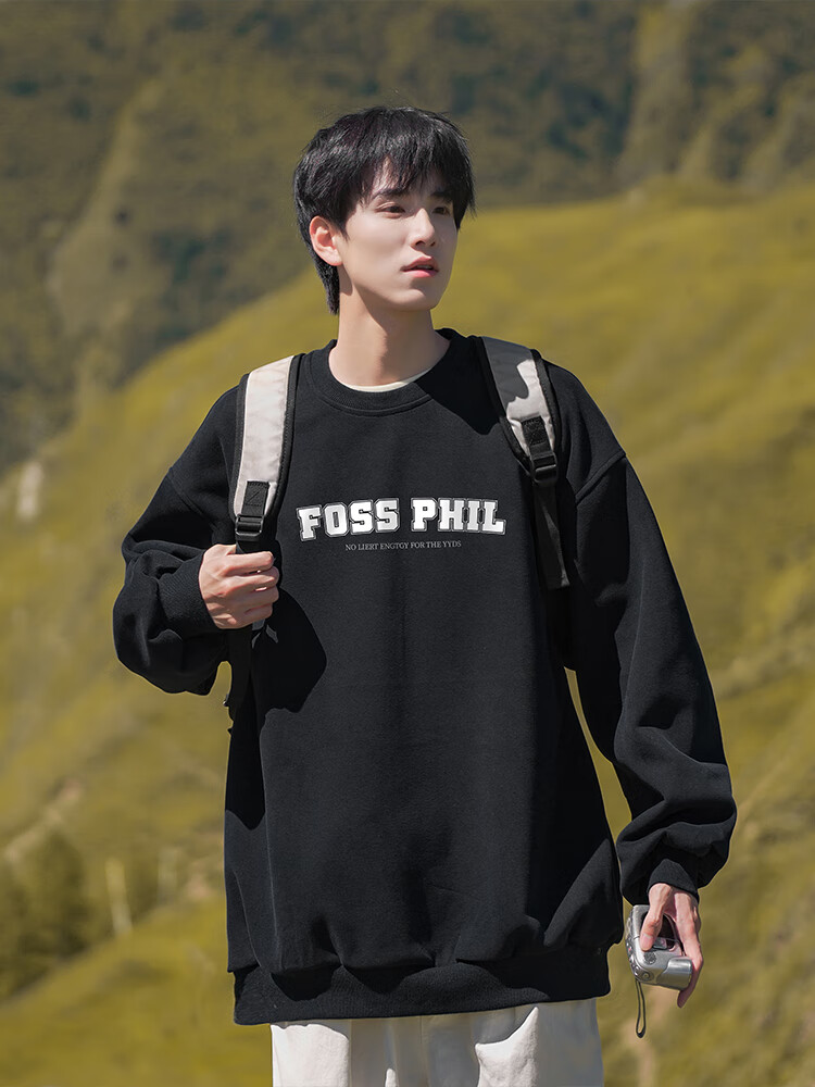 Foss Phil Men's Crew Neck Sweatshirt Autumn Winter Long Sleeve Printed Loose Casual Base Shirt FPW2 White M 8