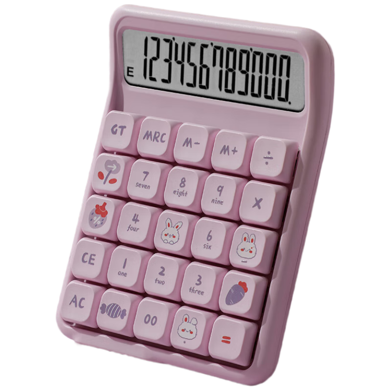 Youth Companion Calculator Blue Switch Mechanical Keyboard High-Value Appearance 12-Digit Display Multifunction Handheld Desktop Financial Office Learning Supplies Strawberry Rabbit Purple 7528X